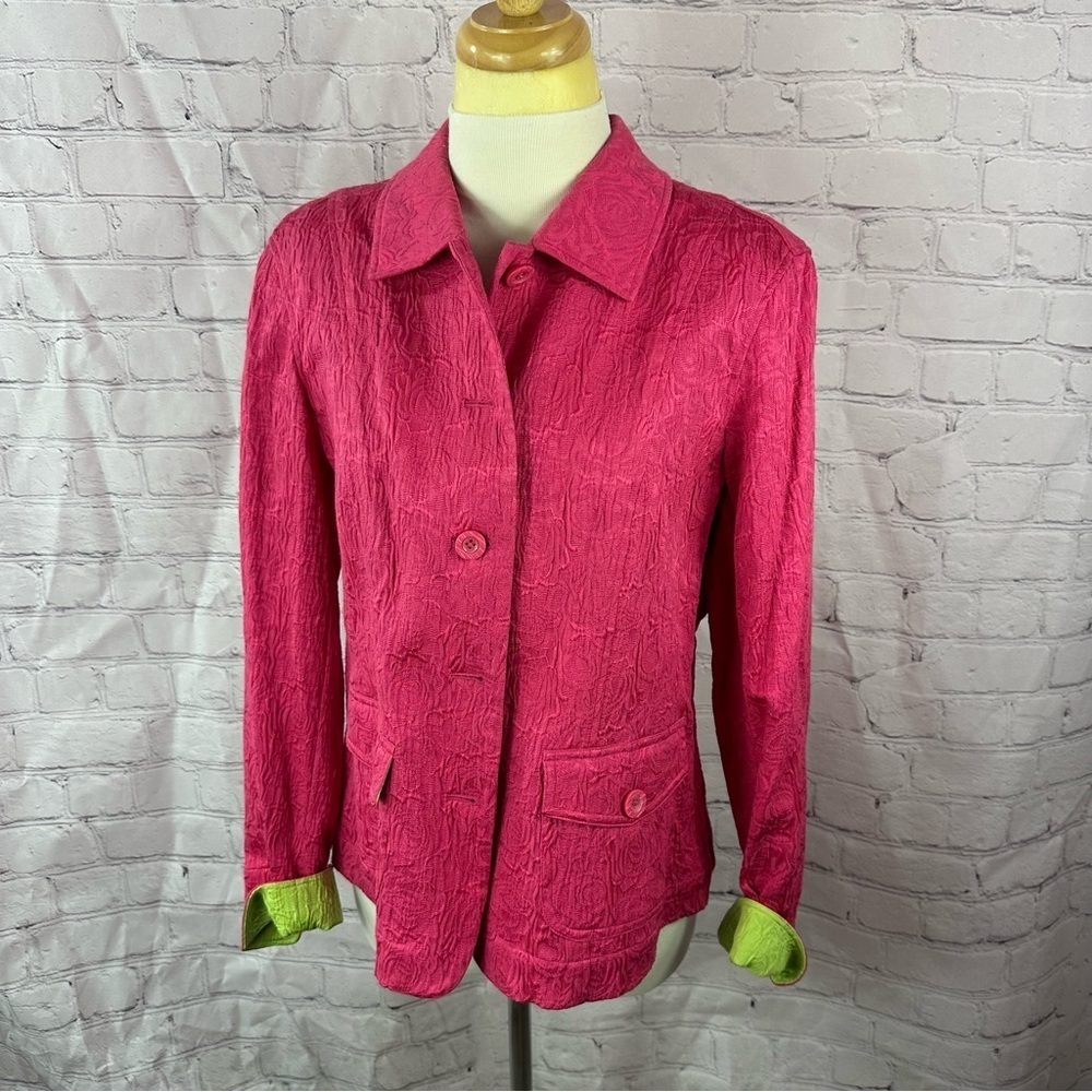 Coldwater Creek bright Pink Blazer jacket Textured Fabric sz 14 contrast cuff